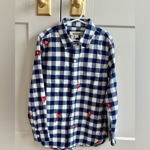 Mini Boden Embroidered Flannel Shirt, Gingham Guitar, 8-9Y, Like new